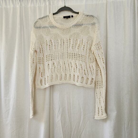 Theory Open Stitch Sweater Cotton-Blend White Size S boxy coastal sheer recent - Picture 3 of 12